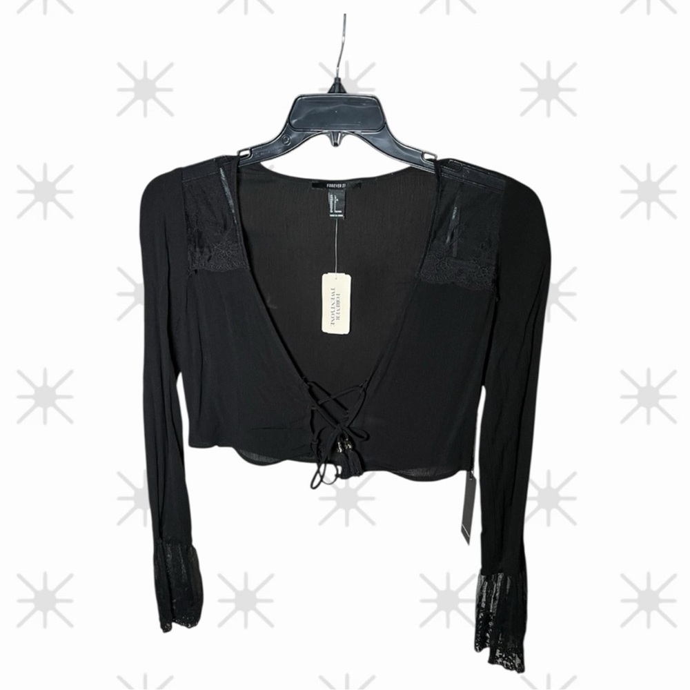 Forever 21 Black Lace-Up Crop Top